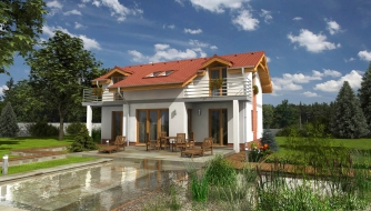 Multi-storey house with a garage and a terrace.